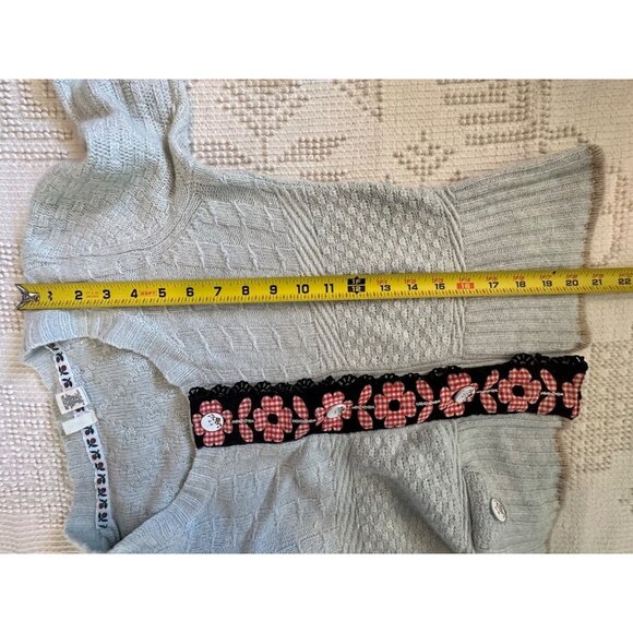 Moth Anthropologie Womens Sweater Sz S Eggshell Blue Floral-Ribbon-Trim Cropped - Picture 12 of 12